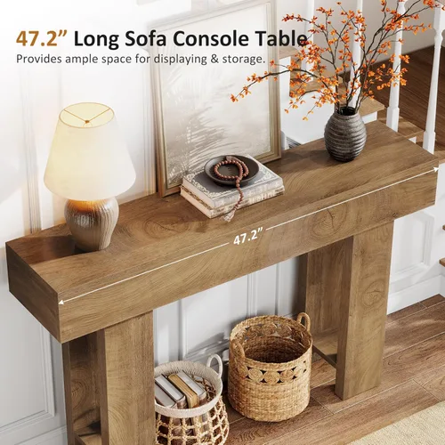 Miniatura 6 de Cealform Mesas de Consola para Entrada, 47.2 Pulgadas de Largo Mesa de Sofá Detrás del Sofá, Mesa de Entrada de Estilo Rústico de Madera para Sala
