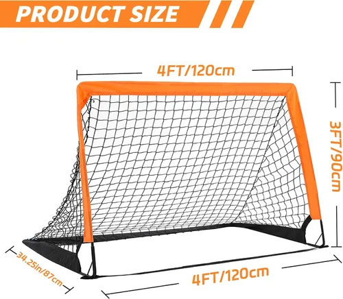 Miniatura 2 de Paquete de 2 porterías de fútbol de 4 x 3 pies para patio trasero, red plegable desplegable para interiores o exteriores, mini porterías de fútbol