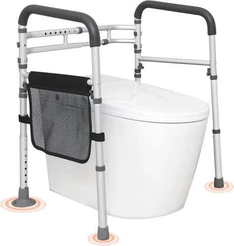VEVOR Barandilla de seguridad para inodoro, marco de asiento de inodoro plegable, ajustable y desmontable para la mayoría de los inodoros, capacidad