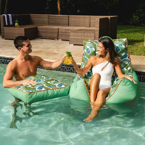 Miniatura 5 de Big Joe Captain's Caddie - Flotador para piscina, no necesita inflado, malla de doble cara verde palmera tropical, tela de drenaje rápido, 2 pies