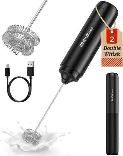 Miniatura 9 de SimpleTaste Espumador de leche de mano que funciona con baterías, eléctrico, fabricante de espuma, mezclador de bebidas con batidor de acero Gris
