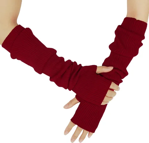 Miniatura 66 de Guantes cálidos de cachemira de brazo largo para mujer, guantes de invierno acogedores sin dedos, calentadores de brazos suaves, gran regalo