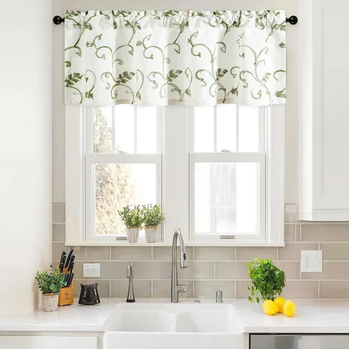 Miniatura 38 de VOGOL - Cenefa de cortinas bordadas con vides, cenefa con bolsillo para ventanas, 52 x 18 pulgadas, verde pasto