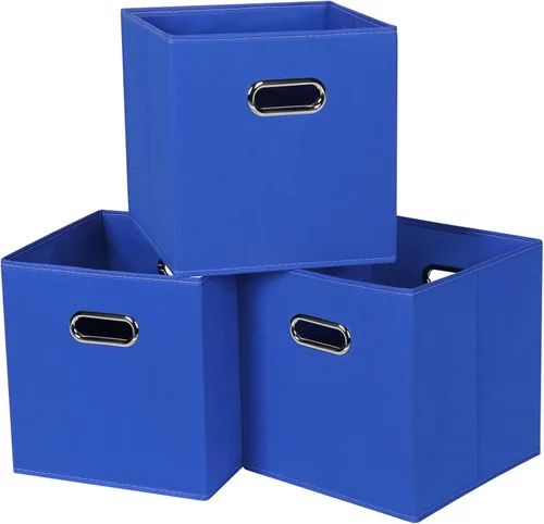 Miniatura 9 de Cubos de almacenamiento de tela – 13 x 13 x 13 pulgadas, cubos organizadores plegables con asas dobles – juego de 6, color azul