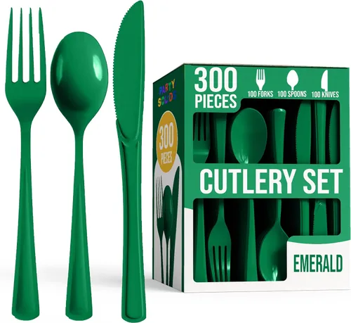 Miniatura 21 de Party Solids - Juego de cubiertos de plástico negro resistente de 300 piezas, cubiertos desechables negros resistentes, juegos de utensilios, 100