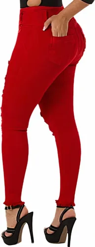 Miniatura 4 de Flamingals Pantalones de mezclilla con botones y cintura alta para mujer