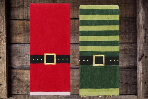 Miniatura 2 de Toallas de mano de baño, juego de 2, con Papá Noel rojo y elfo verde, diseño decorativo, 25 x 16 pulgadas, decoración de baño para las vacaciones