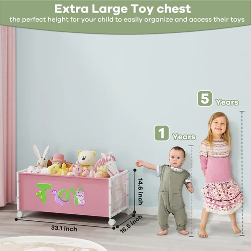 Miniatura 3 de Caja de juguetes extra grande de 120 litros con ruedas y asa, 33.1 x 16.5 x 14.6 pulgadas, cofre grande de juguetes para niños y niñas, organizador