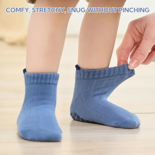 Miniatura 4 de Calcetines tobilleros antideslizantes para niños pequeños con agarres, lindos sin costuras, para bebés, niños y niñas, 6 pares