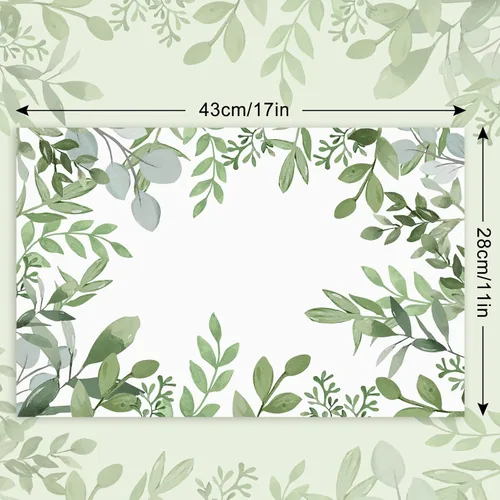Miniatura 2 de AnyDesign Paquete de 50 manteles individuales desechables de papel verde acuarela con hojas verdes de 11 x 17 pulgadas, manteles individuales