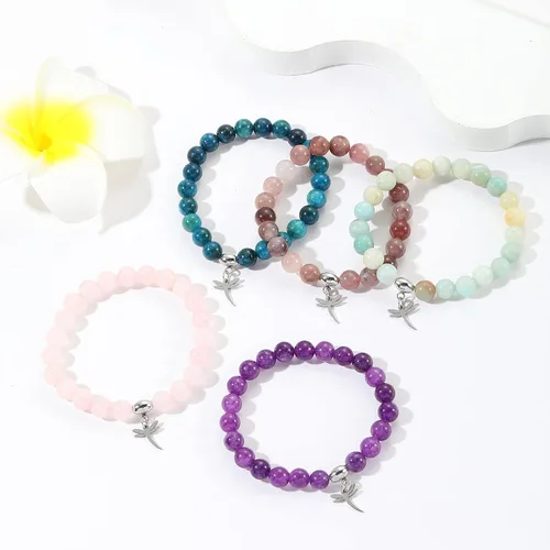 Miniatura 5 de Regalos para mujeres, pulseras de libélula, colibrí, mariquita, perezoso, 0.315 pulgadas, piedra natural, curativa, pulseras de relajación