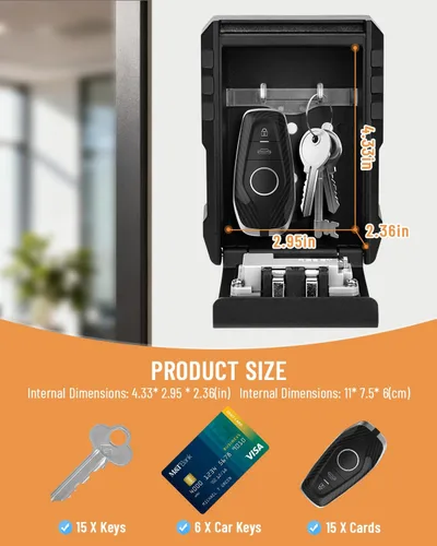 Miniatura 3 de BKNOOU Caja grande de bloqueo de llave para montaje en pared exterior para llaves al aire libre, impermeable, combinación de 4 dígitos, caja