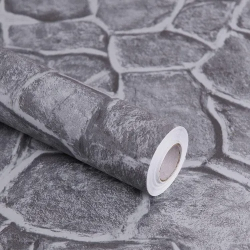 Miniatura 6 de Okydoky Papel tapiz de piedra gris para despegar y pegar, 17.7 x 78.7 pulgadas, papel tapiz texturizado de película extraíble autoadhesivo