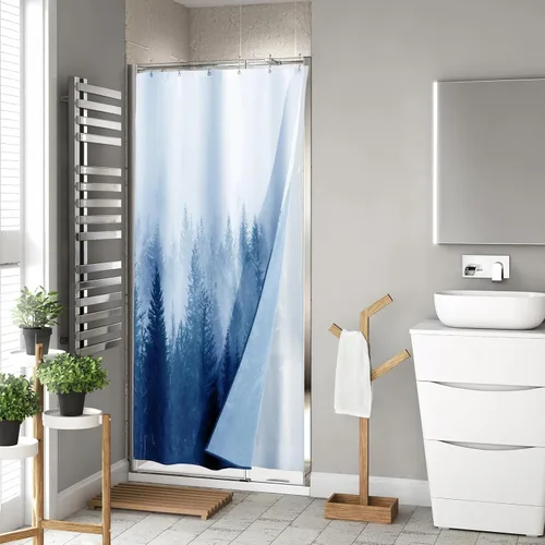 Miniatura 13 de ORTIGIA Juego de cortina de ducha pequeña 3 en 1 y forro de PEVA transparente, 36 x 72 pulgadas de ancho medio con 6 ganchos de doble cara, cortinas