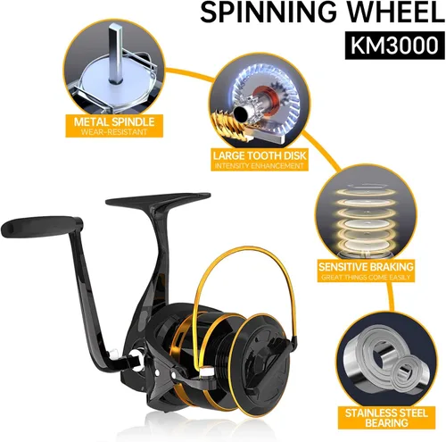 Miniatura 4 de Kit combinado de carrete de caña de pescar telescópico todo en uno, línea de 328.1 ft, señuelos y estuche para agua salada/agua dulce