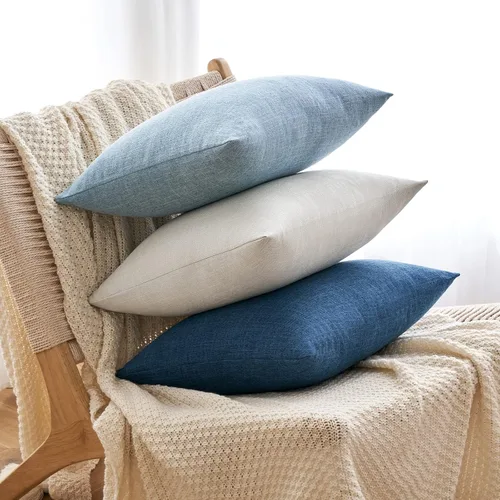 Miniatura 5 de MIULEE - Paquete de 2 fundas de almohada decorativas de lino de arpillera costera, estilo granja, para sofá, coche, sillón, dormitorio, sala de Azul