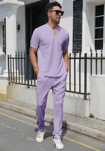 Miniatura 82 de FZNHQL Conjunto deportivo de moda para hombre, 2 piezas, casual, atlético, para correr, manga corta/larga, conjunto para hombre