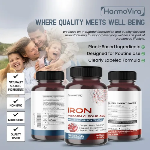 Miniatura 8 de Hierro liposomal con vitamina C, ácido fólico, B12, B6, B1 - Apoya la energía y la formación de glóbulos rojos - Fórmula suave - 180 cápsulas - Sin