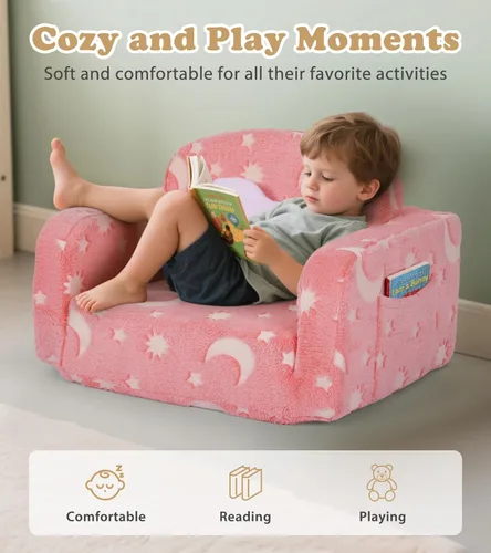 Miniatura 4 de Sofá para niños, sofá suave 2 en 1 plegable con manta y almohada de nube, que brilla en la oscuridad, sofá convertible, regalos para niños y niñas