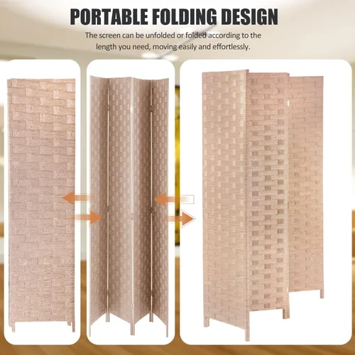 Miniatura 4 de Divisor de habitación, 4 paneles plegables de privacidad de 6 pies, divisor de habitación, malla de madera, diseño tejido a mano, partición Natural