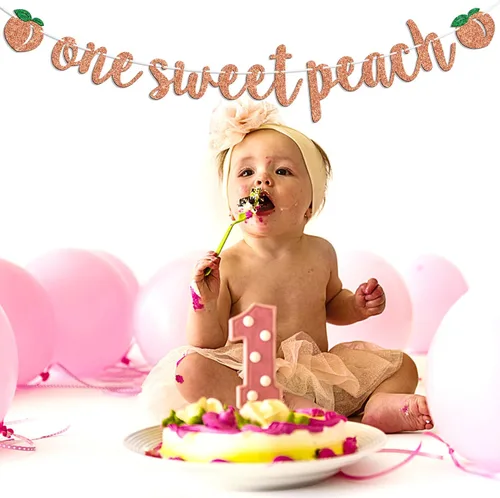 Miniatura 3 de Cartel con texto en inglés «One Sweet Peach» con tema de durazno para niños, decoración de fiesta de baby shower, suministros para niños y niñas