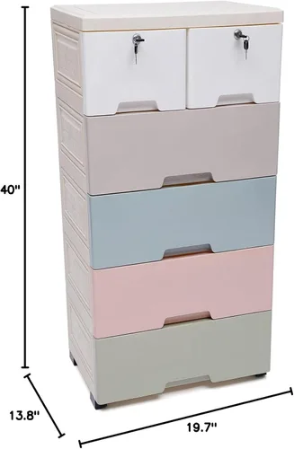 Miniatura 3 de Almacenamiento de cajones de plástico, 6 cajones de ropa, organizador alto de cómoda, cajones de almacenamiento de plástico resistente, gabinete