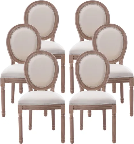 Nrizc Juego de 6 sillas de comedor francesas, sillas de comedor de campo francés, sillas de comedor vintage de granja con respaldo redondo, sillas