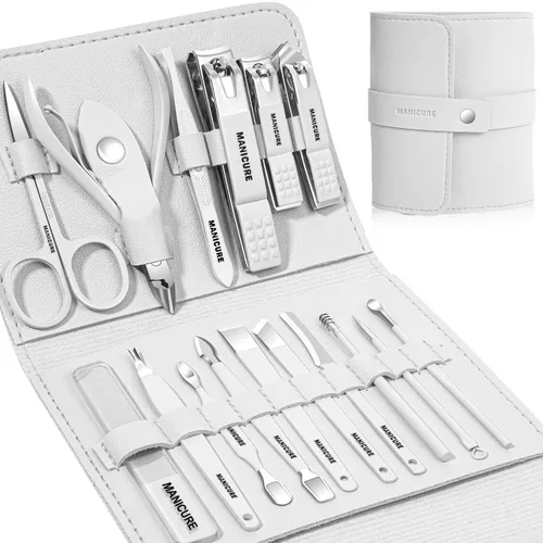 Miniatura 10 de Juego de manicura profesional para cortaúñas y pedicura, 16 piezas de acero inoxidable, herramientas de cuidado de uñas, kit de aseo con lujosa