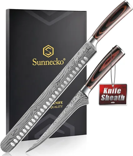 Sunnecko Juego de cuchillos profesionales para tallar barbacoa, cuchillo para cortar y deshuesar para cortar carne, cuchillo alemán de acero