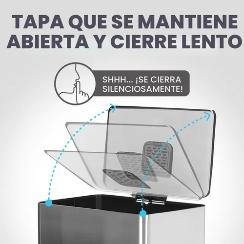 Miniatura 6 de SIMPLI-MAGIC Bote de basura de 50 litros/13.2 galones de cierre suave, resistente a las manchas con pedal y filtro integrado, acero inoxidable