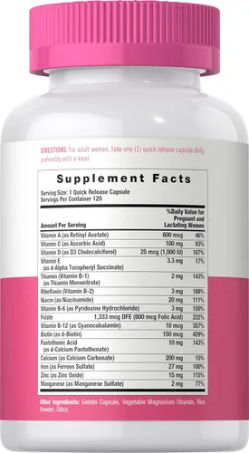 Miniatura 2 de Carlyle - Vitaminas prenatales para mujeres 120 cápsulas Fórmula multivitamínica y mineral con ácido fólico Suplemento sin organismos
