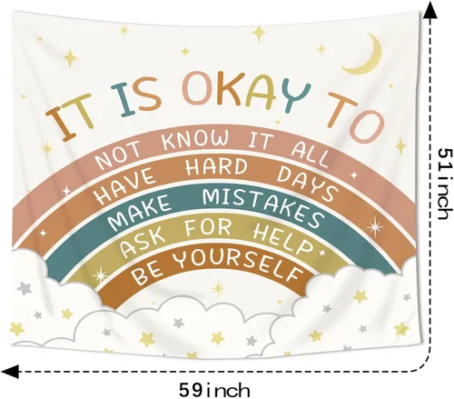 Miniatura 5 de Imirell Tapiz bohemio con citas positivas de arco iris, 59 pulgadas de ancho x 51 pulgadas de alto, palabras motivacionales inspiradoras para niños