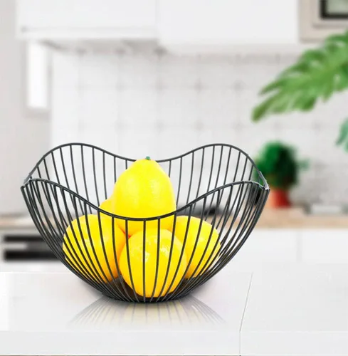 Miniatura 3 de Cesta de Frutas 7UYUU para Encimera de Cocina, Tazón de Producción de Metal Negro Moderno de Alambre de 10 Pulgadas para Frutas y Vegetales (Curvado)