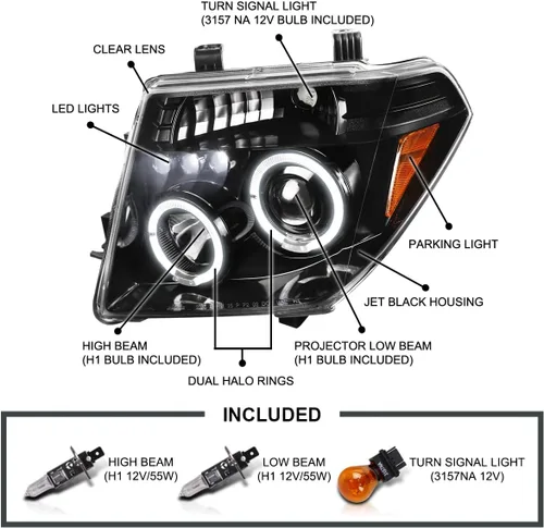 Miniatura 3 de SPEC-D TUNING Faros Delanteros Proyectores LED con Halo Negro Azabache Compatibles con Nissan Pathfinder 2005-2007, Nissan Frontier 2005-2008, Par