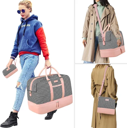 Miniatura 113 de IBFUN Bolsas de fin de semana para mujer, bolsa grande de lona para viaje, bolsa de viaje con compartimento para zapatos, 21 pulgadas, juego de 3