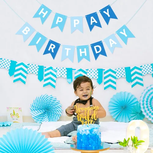 Miniatura 9 de Cartel azul de feliz cumpleaños, pancarta de feliz cumpleaños, guirnalda para baby shower, revelación de género, suministros de fiesta para niños
