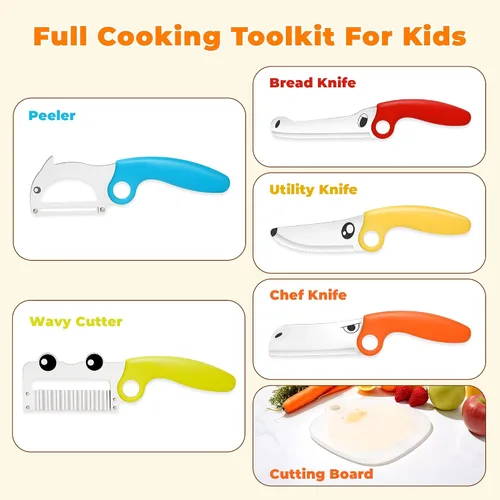 Miniatura 6 de Juego de cuchillos de cocina para niños con caja de regalo de libro mágico y anillo educativo, herramientas de cocina de animales de 7 piezas