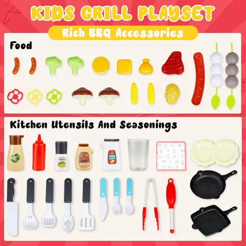 Miniatura 2 de Juego de 41 parrillas de juguete para niños con sonido y luz para niños pequeños, juego de parrilla de barbacoa para interiores y exteriores, juego