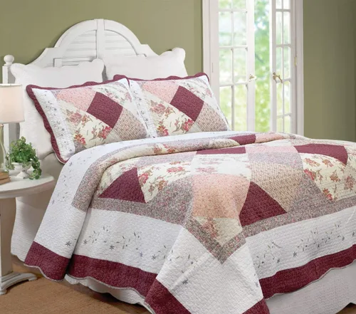 Miniatura 16 de Cozy Line Home Fashions - Juego de ropa de cama reversible de 100% algodón con diseño de patchwork real, estilo cottage francés, floral, colcha