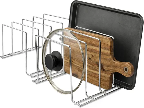 Stock Your Home Organizador de gabinete de cocina, cromado (paquete de 2) soporte de acero para hornear con 4 ranuras para gabinete, organizador de