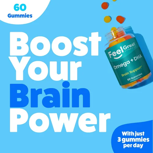 Miniatura 5 de Gomitas Omega 3 6 9 + DHA a base de plantas para niños y adultos - Suplemento vegetariano Omega con vitamina C y chía - Apoyo cerebral e