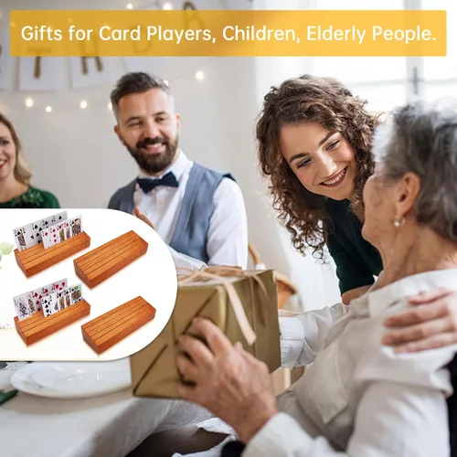 Miniatura 7 de Juego de soportes para mazos de cartas de madera para niños y adultos, juego de bandejas con soporte para cartas de 4 piezas para organizar