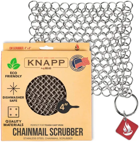 CM SCRUBBER Knapp Made Original Estropajo de Malla Metálica de 4" - Limpiador para Hierro Fundido, Acero Inoxidable, Utensilios de Cocina Anodizados