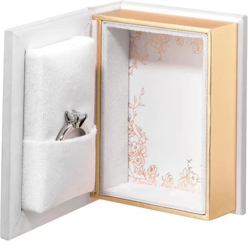 Miniatura 4 de Lillian Rose Caja de libros para anillos de boda, tamaño único, color blanco