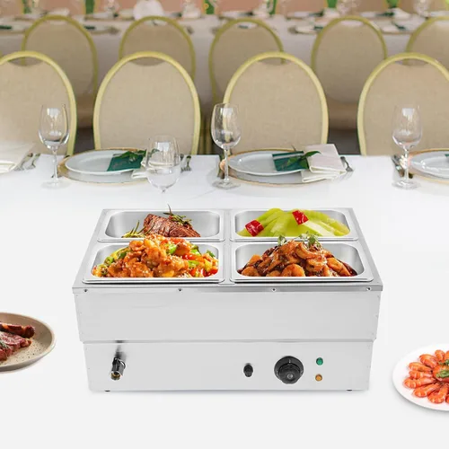 Miniatura 8 de Calentador de sopa de alimentos de 110 V, 4 bandejas, mesa de acero inoxidable de grado alimenticio, encimera comercial, cafetería de bufé, estufa