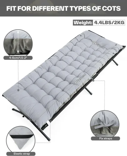 Miniatura 3 de Sportneer Colchón para cuna: 1.5-2 pulgadas de grosor suave almohadilla de colchón para cuna - 75 x 28 pulgadas plegable cuna cubierta con correas