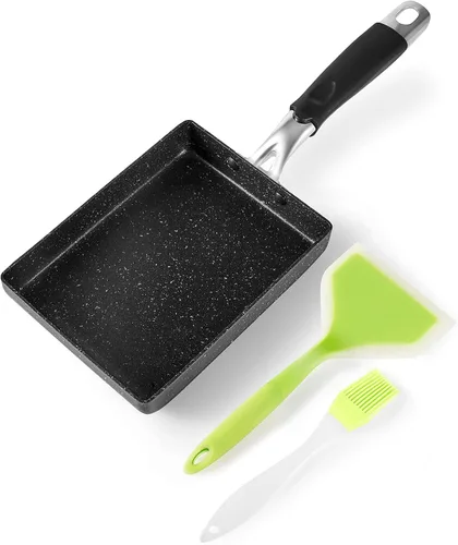 Sartén para tortilla japonesa, sartén antiadherente para huevos Tamagoyaki, sartén pequeña con mango antiquemaduras, sartén rectangular de 6 x 7