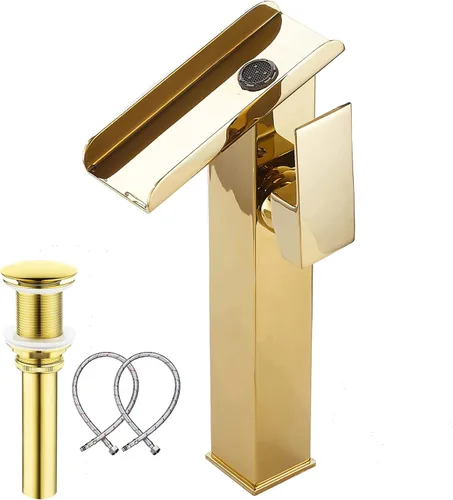 Miniatura 15 de Grifo de Recipiente Negro para Baño Cascada Boquilla Abierta LED Cambio de Color por Temperatura Grifo de Lavabo para Fregadero de Tazón Mango