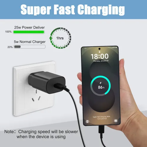Miniatura 6 de Cargador súper rápido tipo C, bloque de cargador de pared rápido USB C de 25 W y cable de carga rápida súper largo de 8 pies para Samsung Galaxy