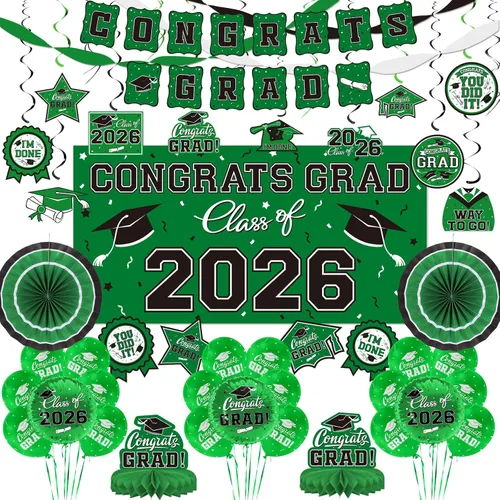 Miniatura 14 de Juego de decoraciones de graduación 2026 con temática negra y dorada, pancarta de felicitaciones, telón de fondo, globos y serpentinas, suministros